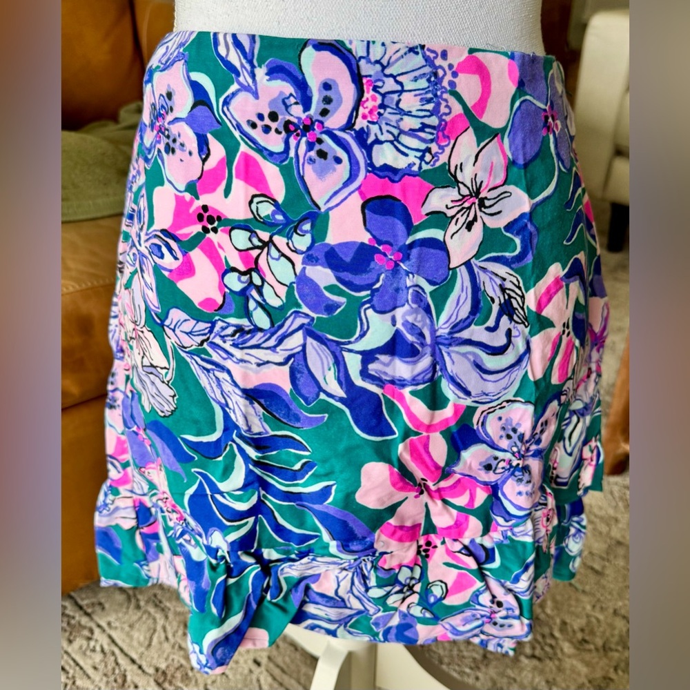Lilly Pulitzer Ibby Floral Ruffle Mini Skirt Women’s Size 4 Resort Preppy